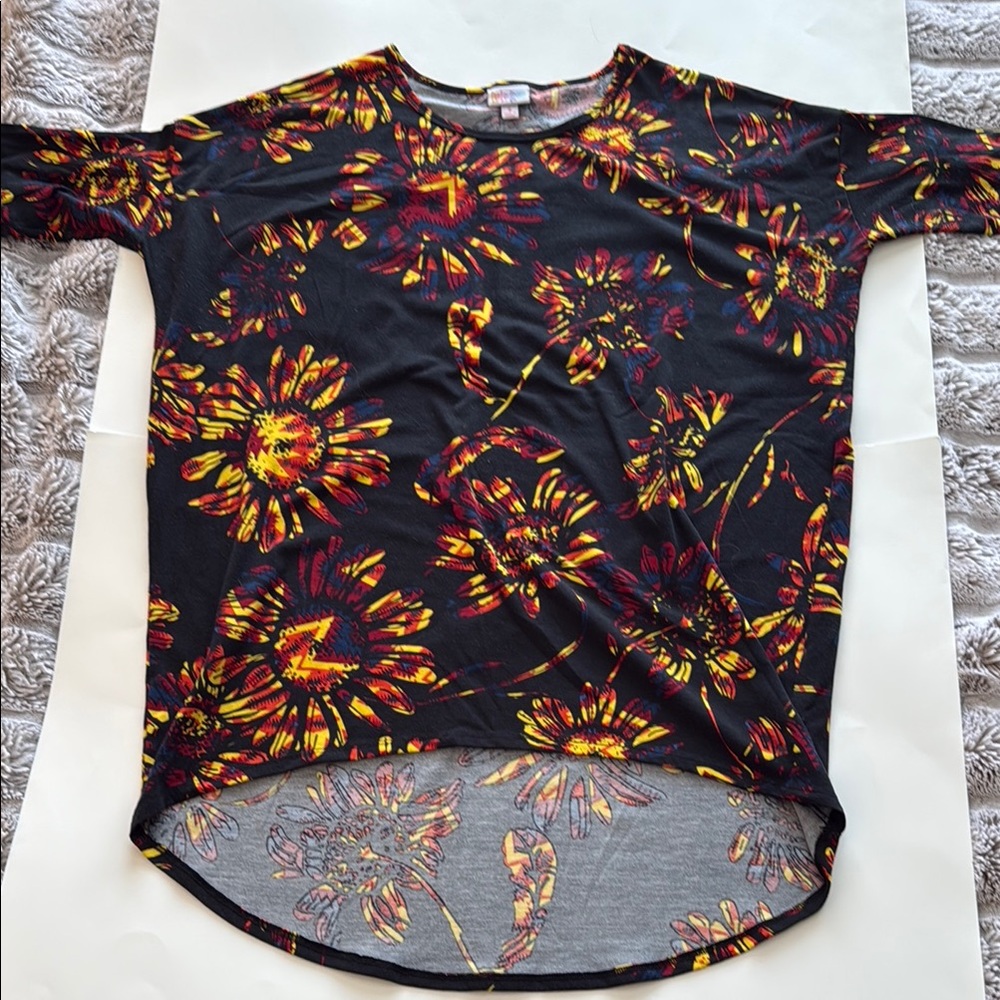 LuLaRoe Black Top with Red and Yellow Floral Pattern - S